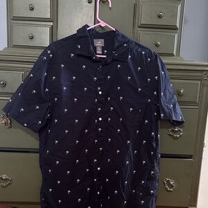 H&M Dark Blue Palm Print “Hawaiian” Men's Shirt
